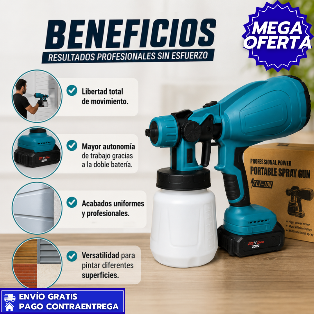 UltraSpray: Pistola Pulverizadora Inalámbrica Recargable para Pintura Uniforme y Rápida.