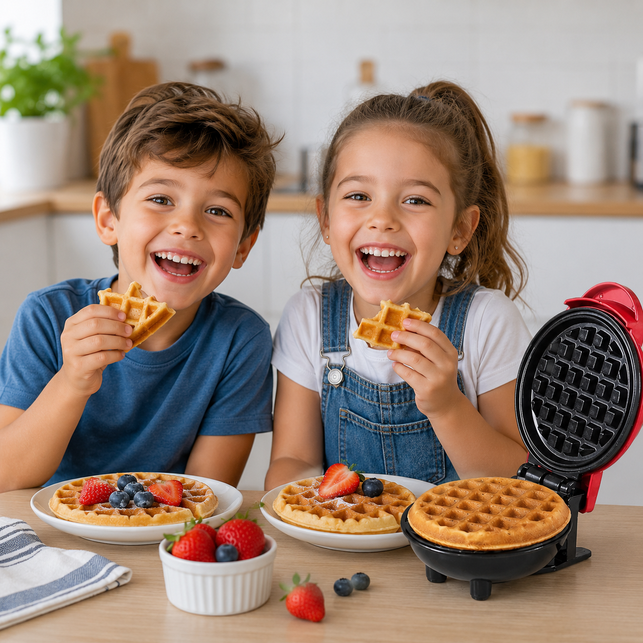 MiniWaflera: Waflera Eléctrica Compacta de Calentamiento Rápido, ideal para preparar waffles, pancakes y snacks crujientes en minutos.